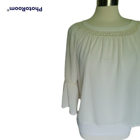 MONTEAU Cream Boho Blouse W Bell Sleeves - M - Picture 3 of 10